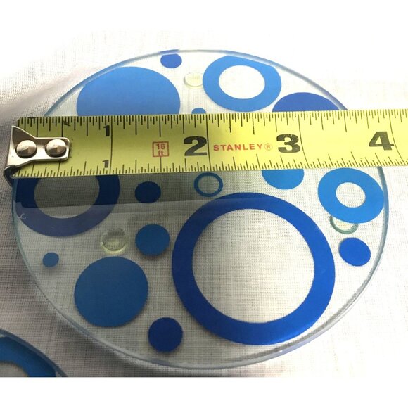 Glass Coasters 4 Blue & 4 Green Dot Design 3 3/4 Inch Set of 8 New - Picture 9 of 11